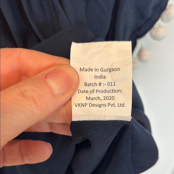 Chic Navy Poncho with Pom Pom Trim - Picture 5 of 5